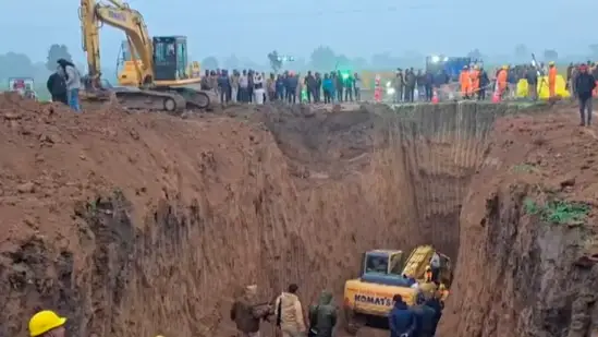 Rescue efforts after a boy fell into a borewell in Madhya Pradesh