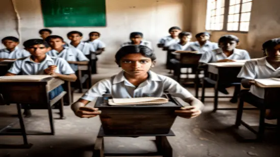 "Students in a Gujarat classroom benefiting from government initiatives to reduce dropout rates."