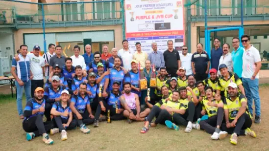 Rajesh Royals team celebrating JPL T-10 cricket victory"