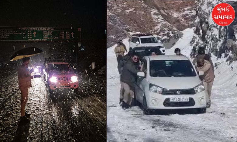 Tourists take shelter in mosques due to snowfall in Kashmir, with vehicles stuck in Kullu.