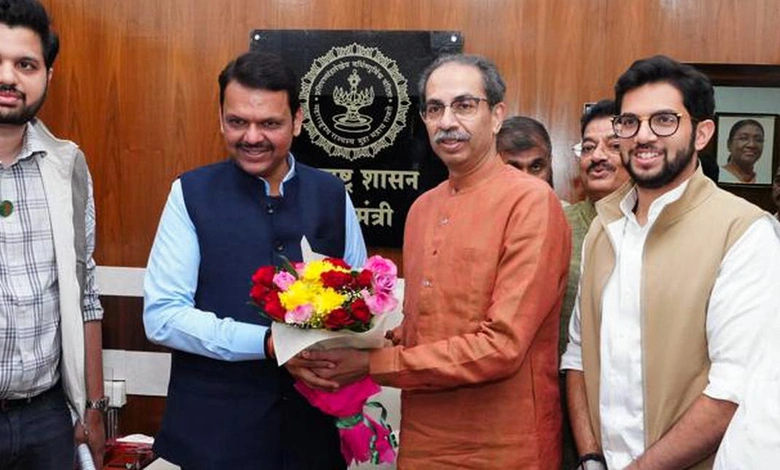 Uddhav Thackeray meets Chief Minister Devendra Fadnavis at Nagpur Vidhan Bhavan