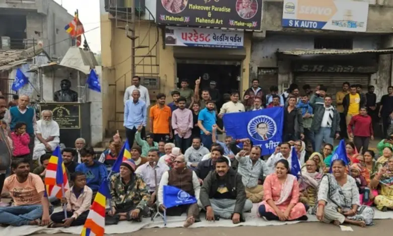 Protest in Ahmedabad over vandalism of Babasaheb's statue