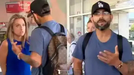 "Virat Kohli reacts angrily to Australian media at Melbourne airport."