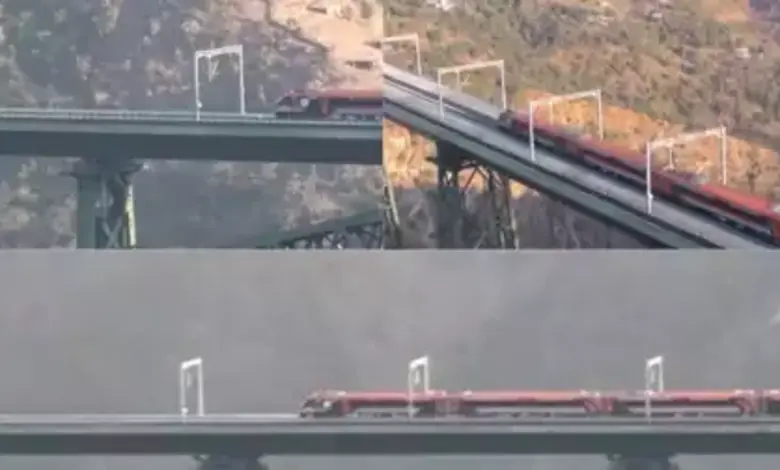 Vande Bharat train passes over Chenab Bridge