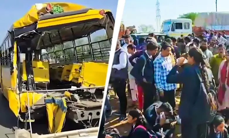 Bhopal Major road accident college bus hit by truck one student Died