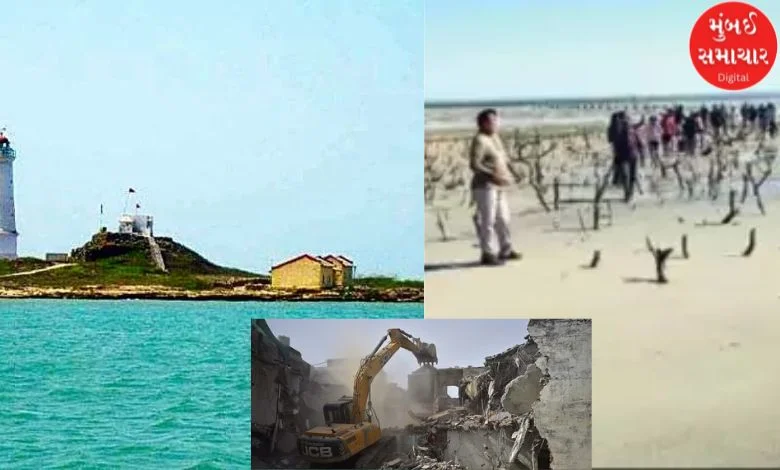 Bulldozers turn back on religious pressures spread over 4000 square feet on Pirotan Island in Jamnagar