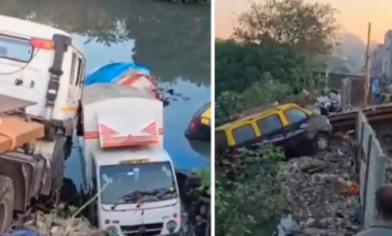 Damaged vehicles at Dharavi-Mahim Junction after an accident