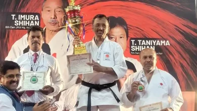 Divesh Trivedi holding gold medal at Kata event championship