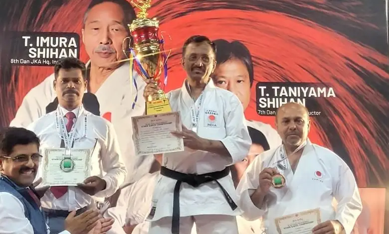 Divesh Trivedi holding gold medal at Kata event championship