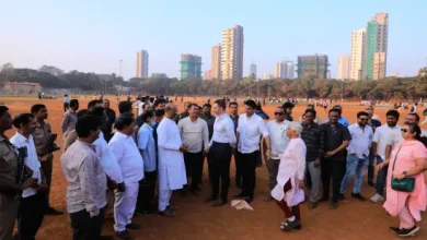 Dust rising from Shivaji Park ground in Dadar, causing concern among local residents.