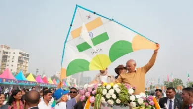 Colorful kites flying in the sky during the International Kite Festival in Ahmedabad