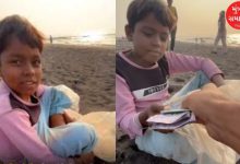 child selling papad on daman beach