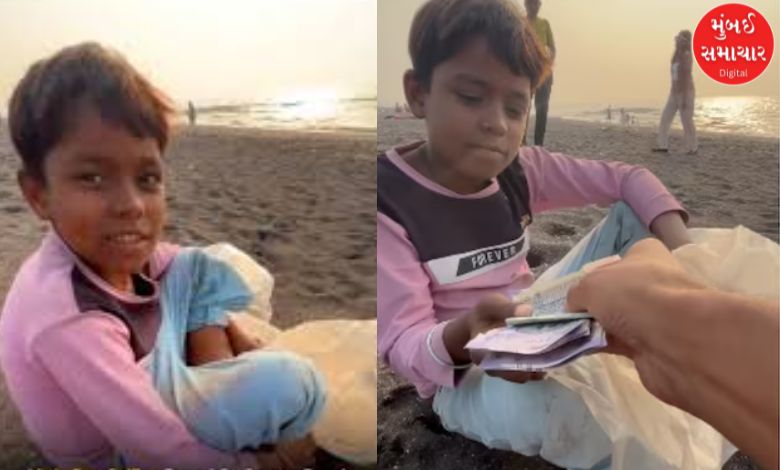 child selling papad on daman beach