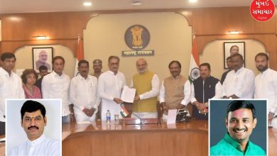 Leaders meeting Governor C.P. Radhakrishnan regarding Beed Sarpanch murder case and Dhananjay Munde's resignation.