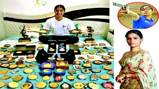 Manu Bhaker, Indian Pistol Shooter, with medals