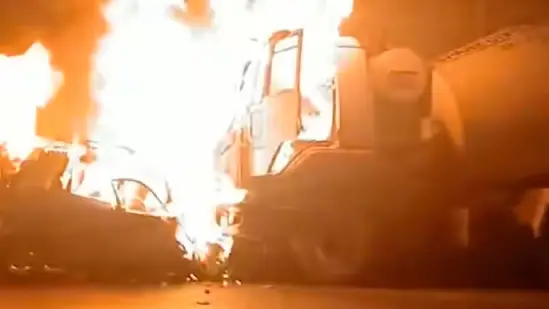 cab catches fire after collision near dahisar naka