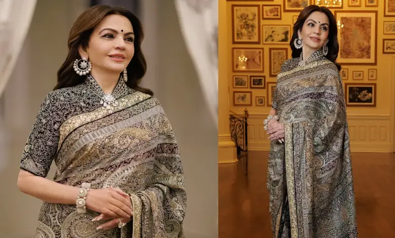 Nita Ambani wearing Tarun Tahiliani Jamewar saree