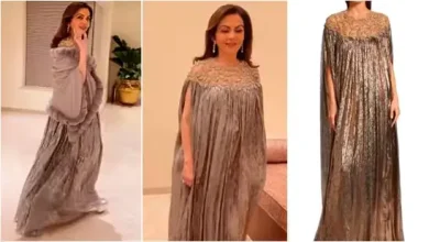 Nita Ambani wearing a golden kaftan gown