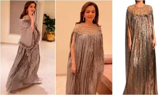 Nita Ambani wearing a golden kaftan gown