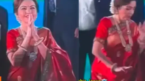 Nita Ambani slipping and almost falling