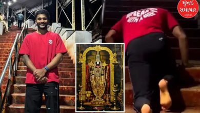 nitish reddy climbs tirupati temple stairs on knees