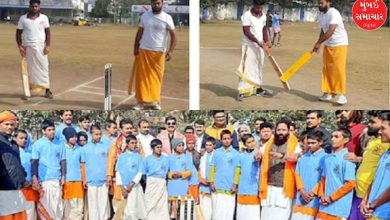 Cricket players in dhoti kurta during Sanskrit tournament in Bhopal