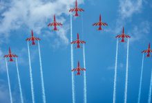 Suryakiran Aerobatic Team performs air show in Jamnagar