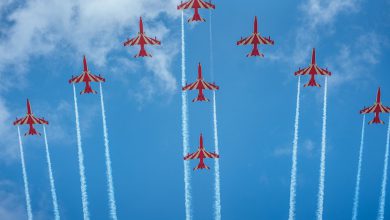 Suryakiran Aerobatic Team performs air show in Jamnagar