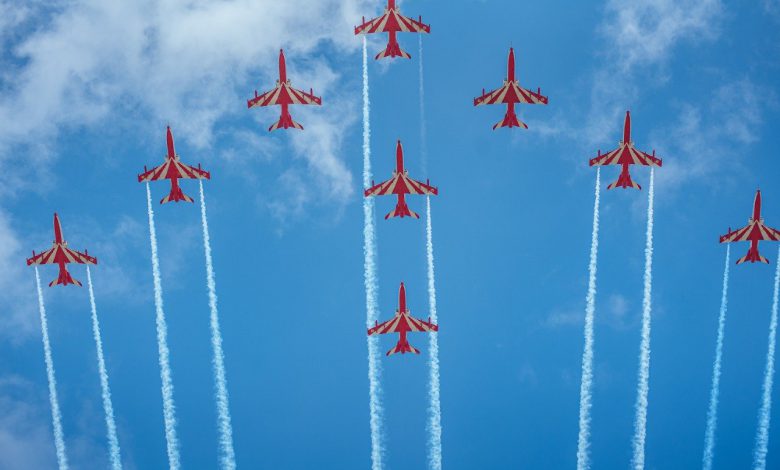 Suryakiran Aerobatic Team performs air show in Jamnagar