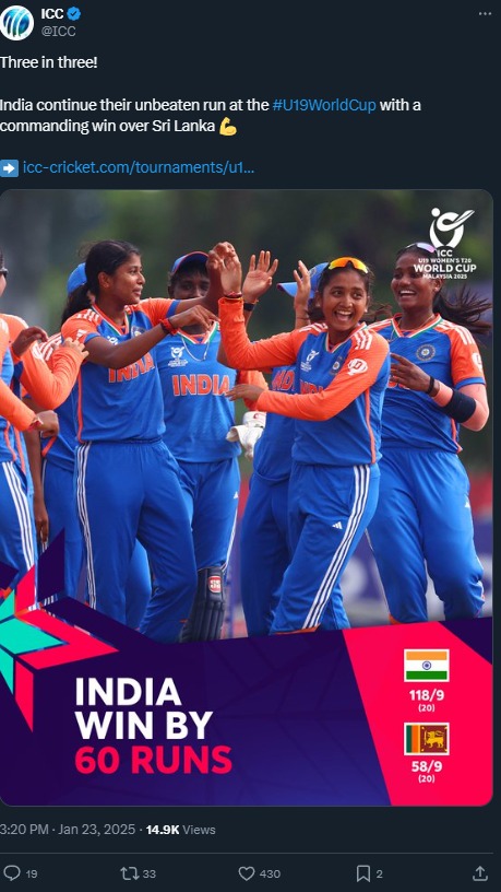 India crushes Sri Lanka successful  teenage girls' T20 World Cup, Pakistan knocked out