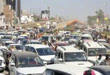 Aerial view of a 300 km traffic jam near Maha Kumbh with vehicles stalled for 48 hours.