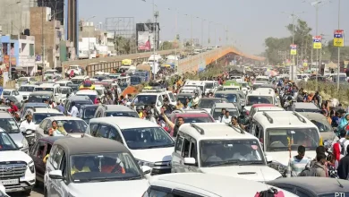 Aerial view of a 300 km traffic jam near Maha Kumbh with vehicles stalled for 48 hours.