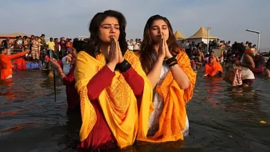 Raveena Tandon and Rasha Thadani Take a Dip in Sangam at Mahakumbh