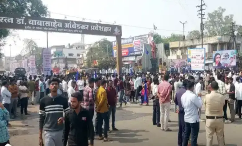 Tension successful  Kopargaon Over Disrespect of Mata Ramai Ambedkar Banner