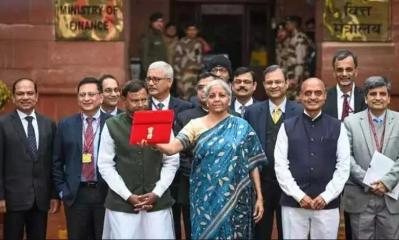 What color saree is the Finance Minister wearing today?