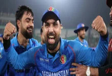 Afghanistan cricket team celebrating victory over England in Champions Trophy 2025