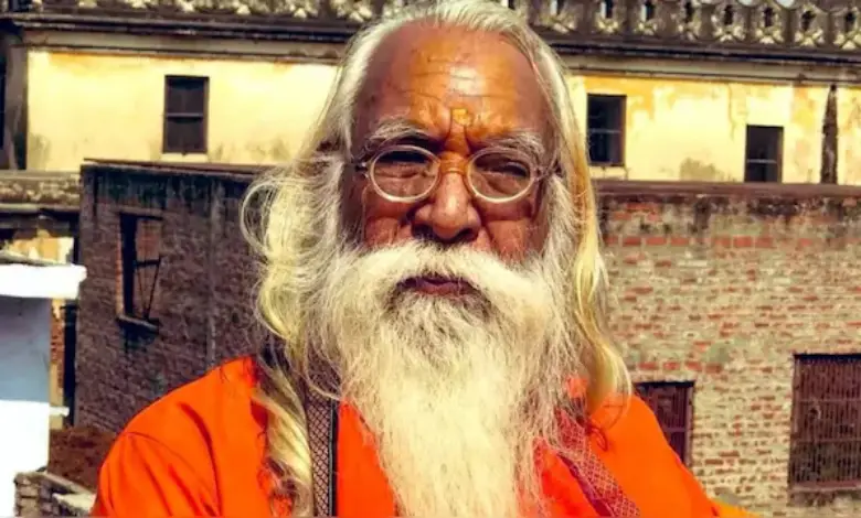 "Elderly Ayodhya Ram temple chief priest aged 85 during a religious ceremony, representing a legacy of devotion and tradition."