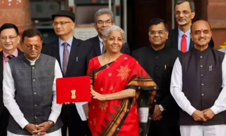 What color saree is the Finance Minister wearing today?