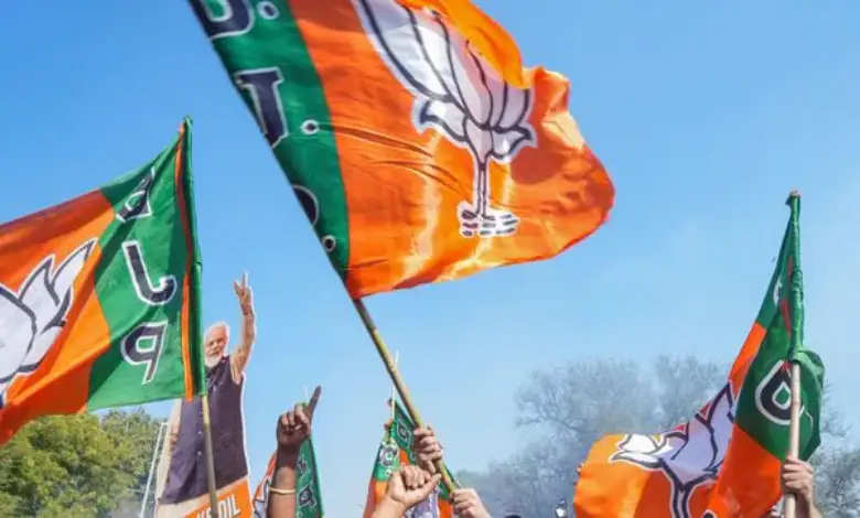 BJP supporters celebrate municipal election victory in Chhattisgarh after sweeping all 10 mayoral posts.