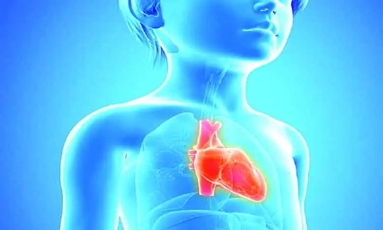 A young child holding a heart-shaped pillow, symbolizing awareness of heart problems in children.