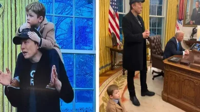 "Elon Musk's son interacting with Donald Trump at the White House, captured in a viral moment."