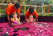 "Ganesh Mandals prepare for immersion in artificial pond after government meeting."