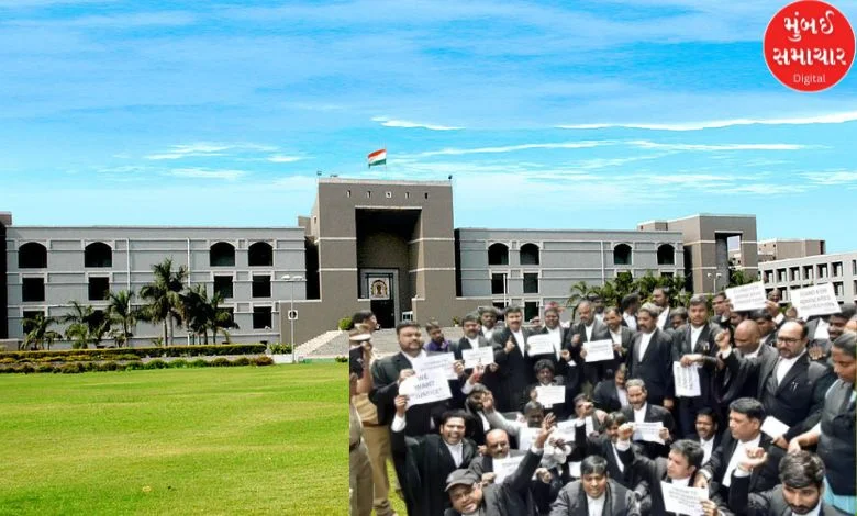 Lawyers protest in Gujarat High Court demanding proceedings in mother tongue