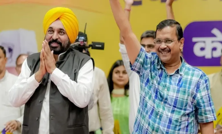 Arvind Kejriwal and Punjab CM Bhagwant Mann engaged in a tense political meeting amid regional developments.