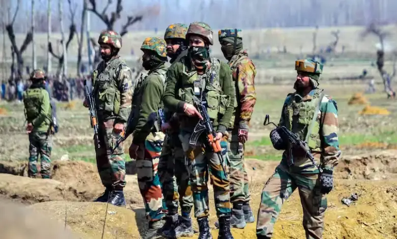 "LoC border scene showing military patrols after ceasefire violation and Indian Army's swift retaliation."