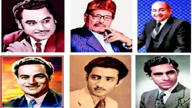 "Manna Dey sharing thoughts on legendary singers Kishore Kumar, Mohammad Rafi, and Mukesh in an interview"