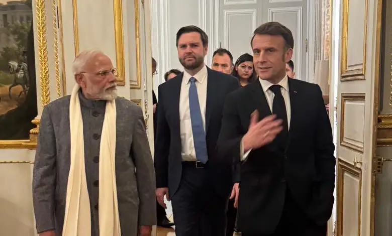 "PM Modi, Macron, and JD Vance engage in a high-level discussion at a Paris dinner before the AI summit."