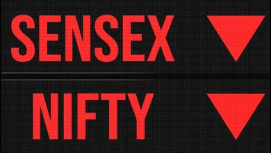 "Nifty and Sensex stock market downturn with all sectors declining on live trading chart"