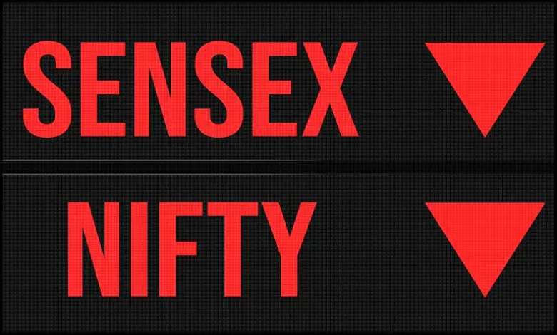 "Nifty and Sensex stock market downturn with all sectors declining on live trading chart"