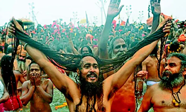 Devotees at a distance from Kumbh Mela, expressing longing and spiritual pain.